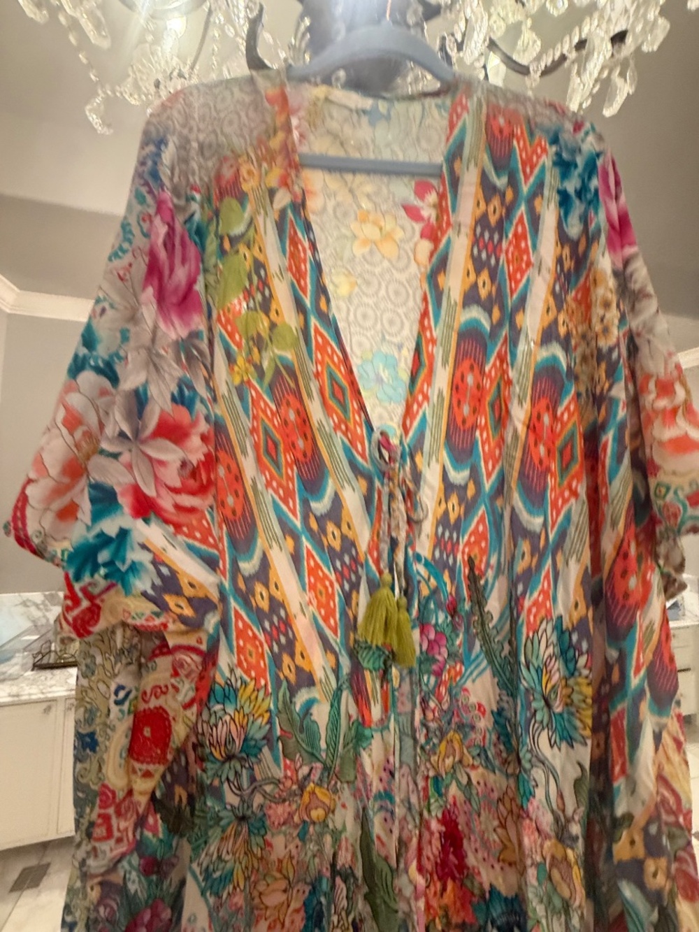 Johnny Was Pearce Silk Kimono | Vibrant Boho Floral Tassel Tie - Picture 6 of 12